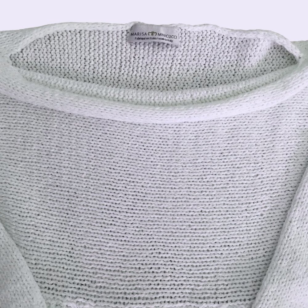 MARISA MINICUCCI White Boat Neck Bell Sleeve Minimalist Italian Knit Top M - Picture 7 of 8
